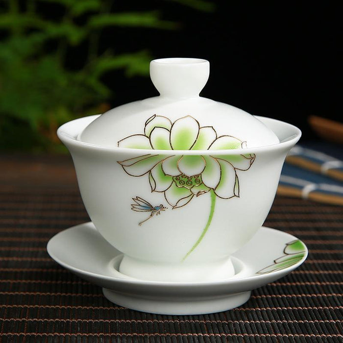 Traditional Chinese KungFu Porcelain Zen Teacups - Elegant Floral Design for a Relaxing Tea Experience