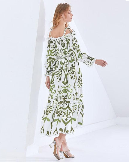 Vintage Elegance: Modern Off-Shoulder Dress with Retro Flair