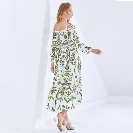 Retro-Inspired Off-Shoulder Dress with Modern Elegance and Chic Prints