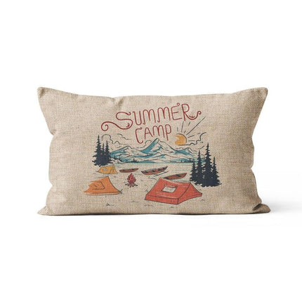 Charming Cartoon Camper Linen Throw Pillow Cover