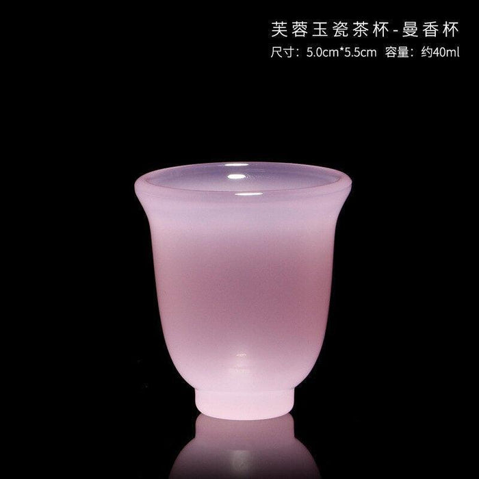 Hibiscus Pink Glazed Jade Porcelain Tea Cup Set for Elegant Tea Ceremonies