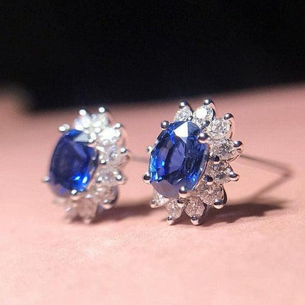 Elegant Silver and Lab Sapphire Botanica Earrings - Artfully Crafted Luxury