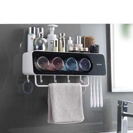 Eco-Friendly Wall-Mounted Bathroom Organizer with Towel Hooks - Smart Storage Solution