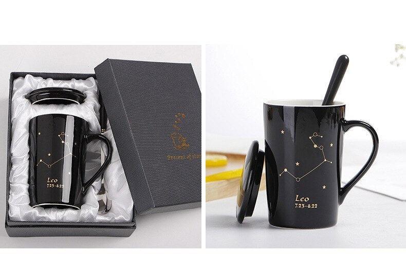 Celestial Charms Zodiac Mug: Elegant New Bone China Coffee Cup with Real Gold Details