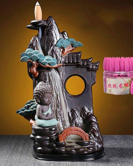Illuminated Pine-Themed Backflow Incense Burner with Calming Waterfall Smoke Effect