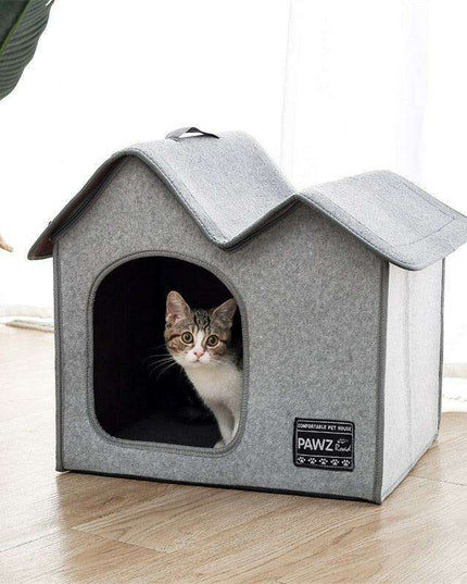 Cozy Dual-Chamber Winter Pet Retreat with Reversible Cushion - Choose from 2 Stylish Colors