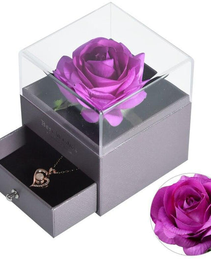 Timeless Elegance: Preserved Rose Jewelry Box Gift Set with Complimentary Necklace