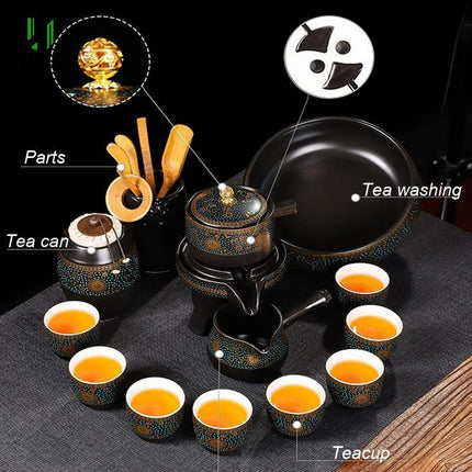 Elegant Ceramic Tea Set with Innovative Anti-Scald Rotating Teapot