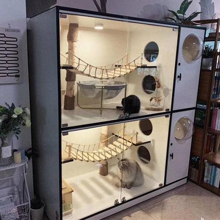 Feline Adventure Wall-Mounted Tree House: Multi-Level Cat Play Station with Hammock & Scratching Post