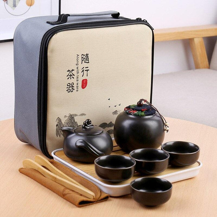 Elegant Ceramic and Metal Tea Ceremony Set with Artistic Tea Tray - Exquisite Tea Ceremony Set for Tea Enthusiasts