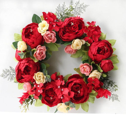 Elegant Peony Silk Flower Wreath with Rattan Accents - Perfect for Home Decor