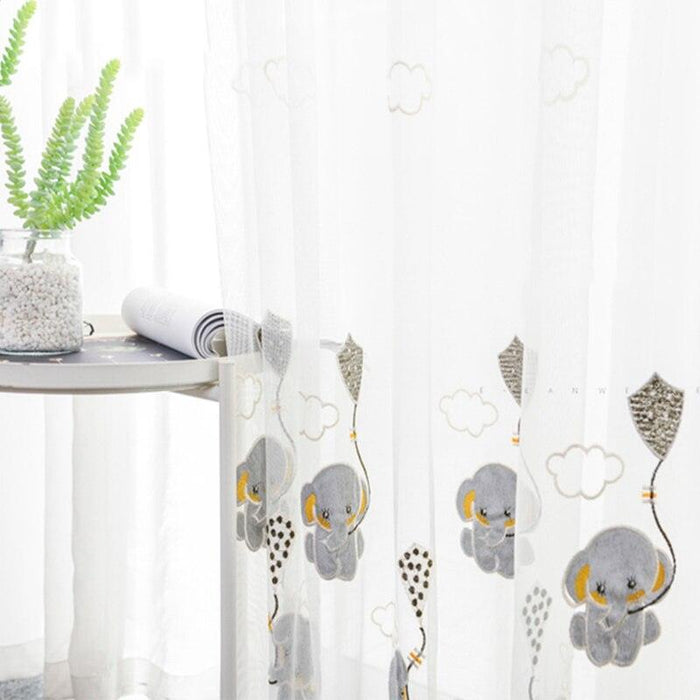 Whimsical Elephant Embroidered Kids Room Curtains