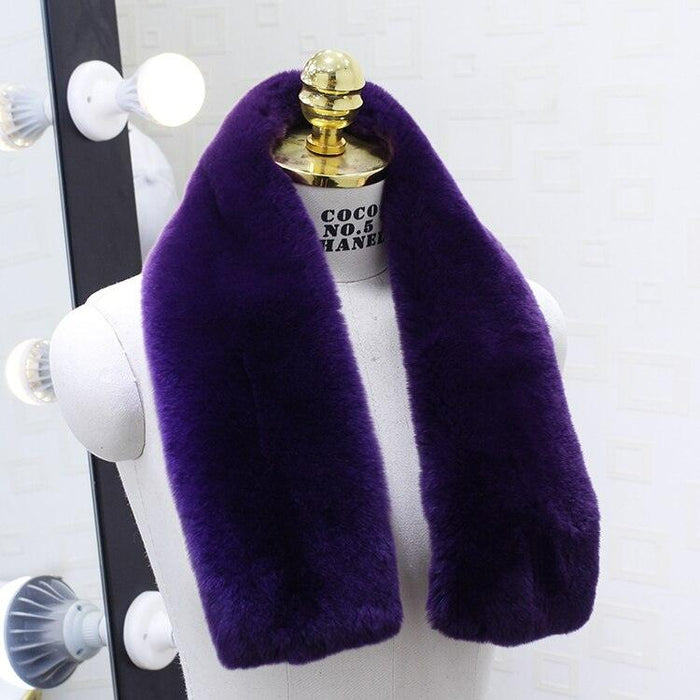 Luxurious Korean Style Rex Rabbit Fur and Leather Winter Scarf