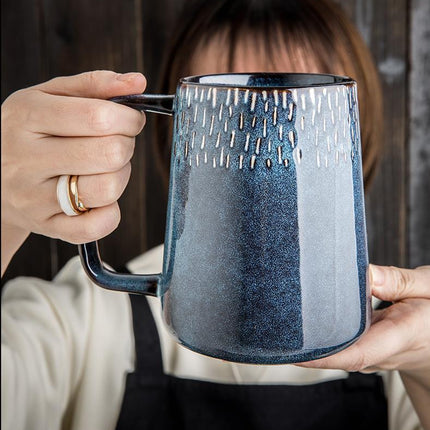 Classic Retro Ceramic Coffee Mug Set with Spoon and Lid - 600ml Capacity