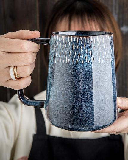 Classic Retro Ceramic Coffee Mug Set with Spoon and Lid - 600ml Capacity