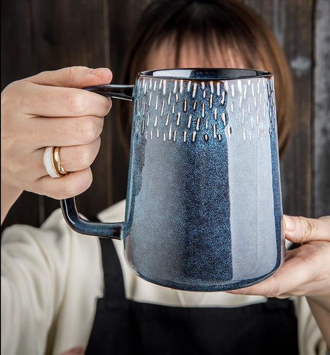 Vintage Ceramic Coffee Mug Set with Spoon and Lid - 600ml
