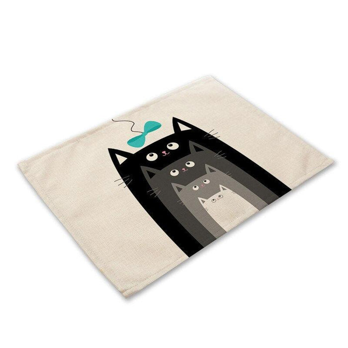 Black Cat Design Cotton Linen Placemats - Stylish Table Protector