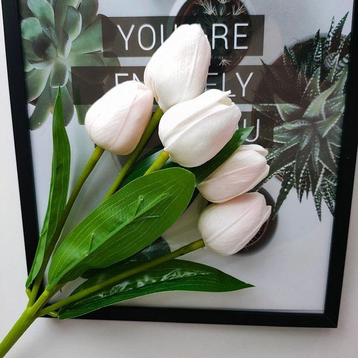 Luxurious 5-Head Real Touch White Tulip Bouquet