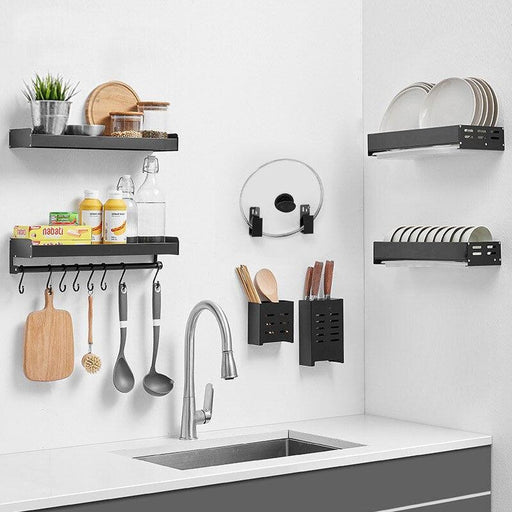 Modern Aluminum Kitchen Storage Organizer with Multi-Purpose Hooks