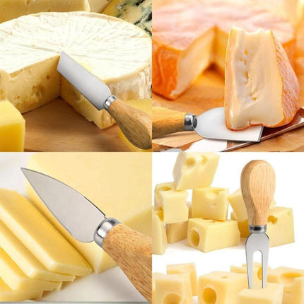Gourmet Cheese Lover's Elite Stainless Steel Knife Set with Elegant Wood Handles - Perfect for Entertaining