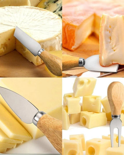 Gourmet Cheese Lover's Elite Stainless Steel Knife Set with Elegant Wood Handles - Perfect for Entertaining