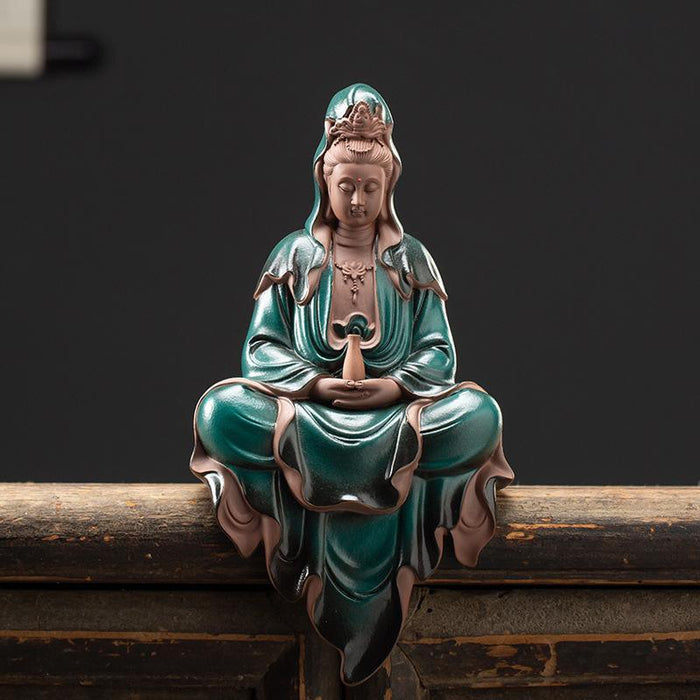 Guanyin Bodhisattva Backflow Incense Burner Holder With 20 Cone Set Zen LED Lighting Decoration