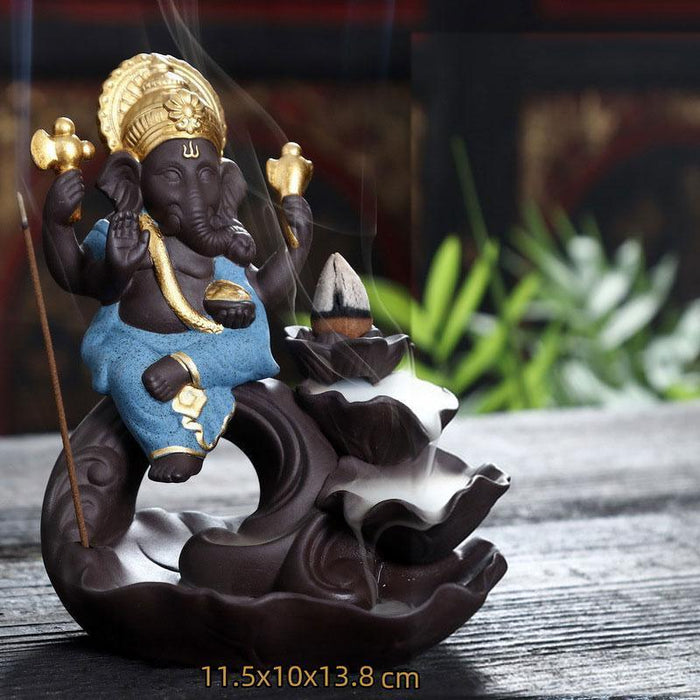 Ganesha Elephant God Tranquility Backflow Incense Holder for Serene Home Atmosphere