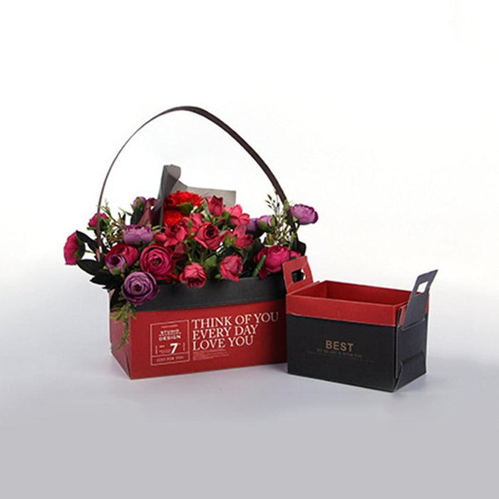 Elegant Portable Floral Gift Box with Waterproof Cover and Dual-Sided Print