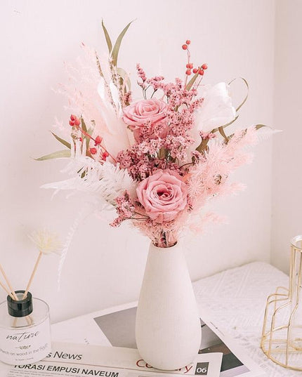 Enchanting Dried Flower Bouquet with Crystal Roses, Pampas Grass & Eucalyptus