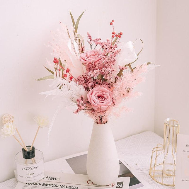 Enchanting Dried Flower Bouquet with Crystal Roses, Pampas Grass & Eucalyptus
