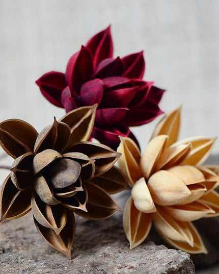 Luxurious Burgundy Dried Lotus Flower Head Set - 5 Exquisite Pieces for Home and Event Decor