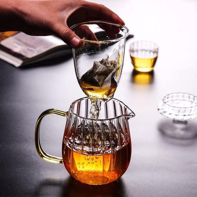 Elegant Transparent Stripe Glass Teapot Set for Authentic Chinese Tea Rituals