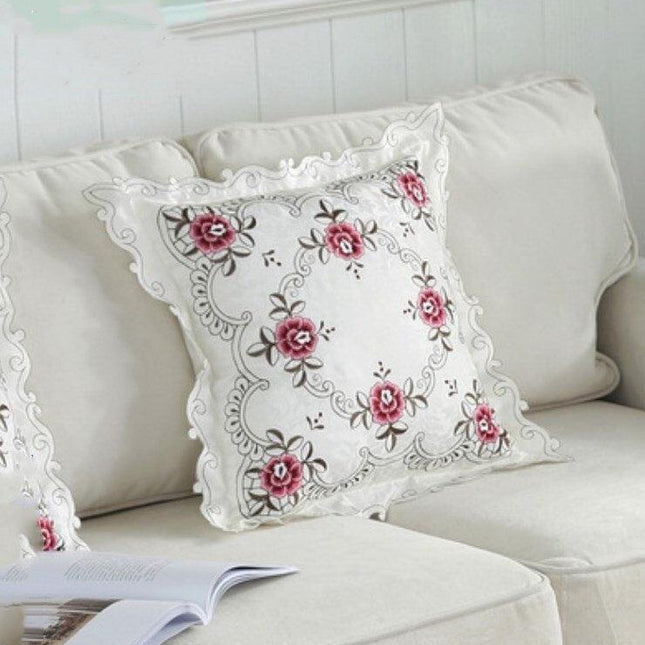 Chic Floral Embroidered Cushion Cover