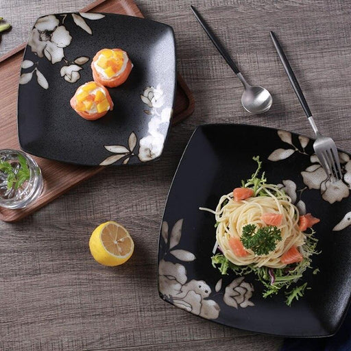 Japanese-Style Hand-Painted Ceramic Dinner Plates