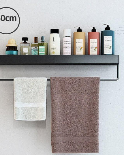 Elegant Black Aluminum Bath Shelf and Towel Rack Set - Modern Storage Solution