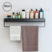 Sleek Black Aluminum Bathroom Shelf Set with Towel Bar and Space-Saving Design