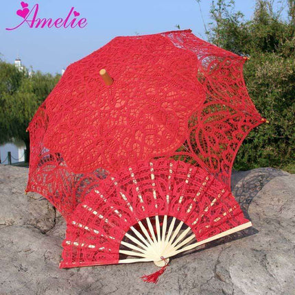 Victorian Elegance Lace Parasol and Fan Ensemble: Handcrafted Timeless Beauty
