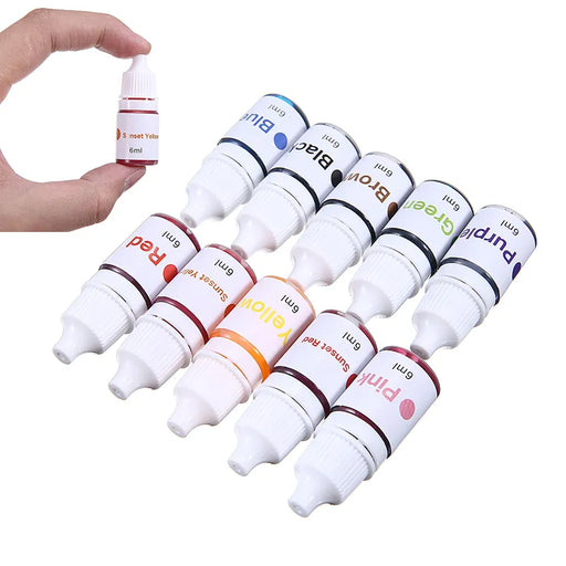 10-Piece Liquid Soap DYE Pigment Kit for Handmade Bath Bombs and Soaps - 6ml/bottle