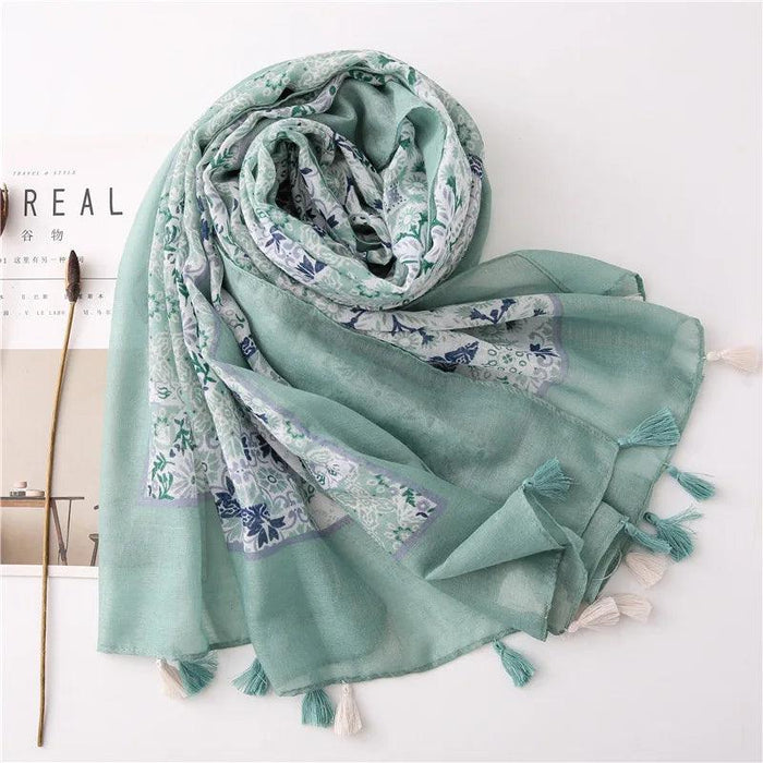 Blue and White Porcelain Print Cashmere Blend Shawl Wrap - Timeless Elegance for All Occasions