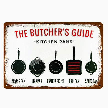 Vintage Culinary Metal Wall Art - Rustic Butcher's Guide Sign with Bulk Savings