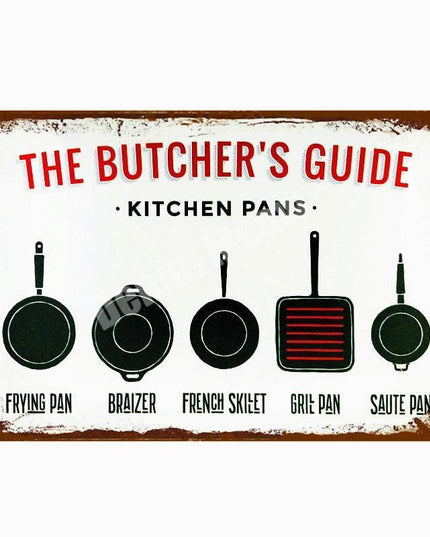 Vintage Culinary Metal Wall Art - Rustic Butcher's Guide Sign with Bulk Savings