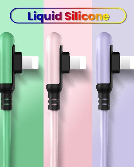 Ergonomic 90-Degree Liquid Silicone iPhone Rapid Charge Cable - Available in Multiple Lengths