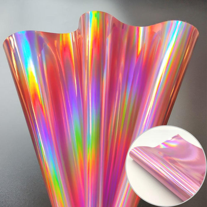 Lustrous A4 Laser Holographic Iridescent Faux PU Leather Sewing Material