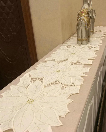 Sophisticated White Embroidered Table Runner with Luxe Design