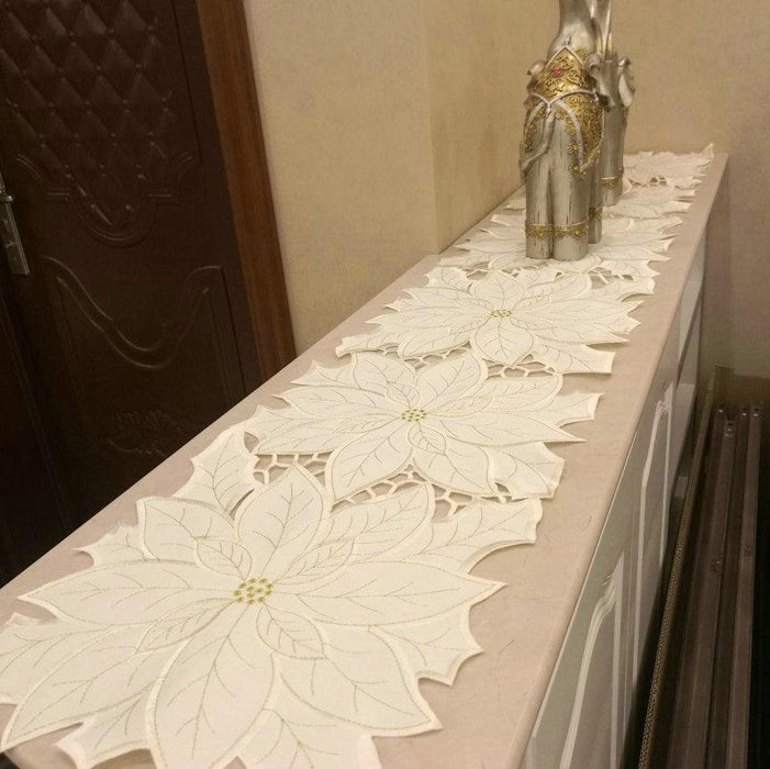 Sophisticated Hollow Embroidery White Table Runner