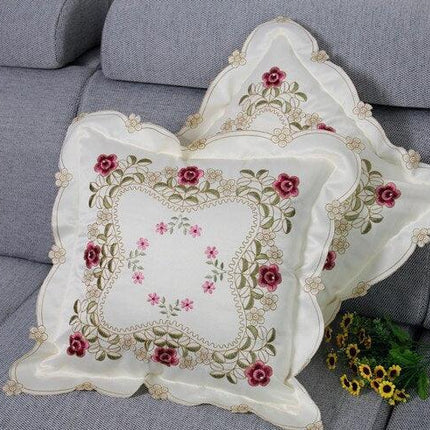 Chic Floral Embroidered Cushion Cover