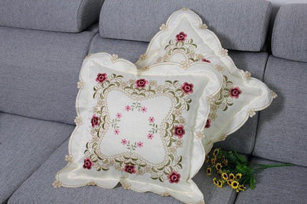 Chic Floral Embroidered Cushion Cover