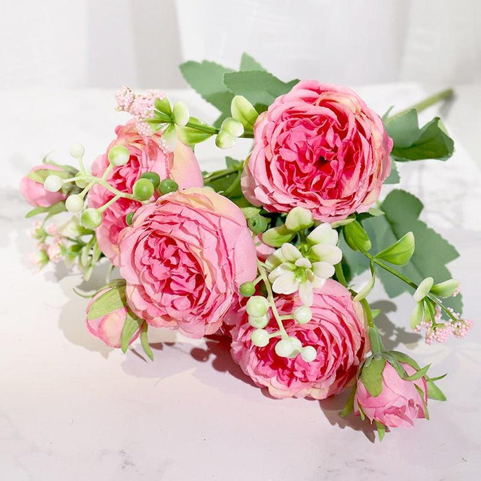 Elegant Pink Silk Peony Rose Bouquet for Wedding and Home Crafting