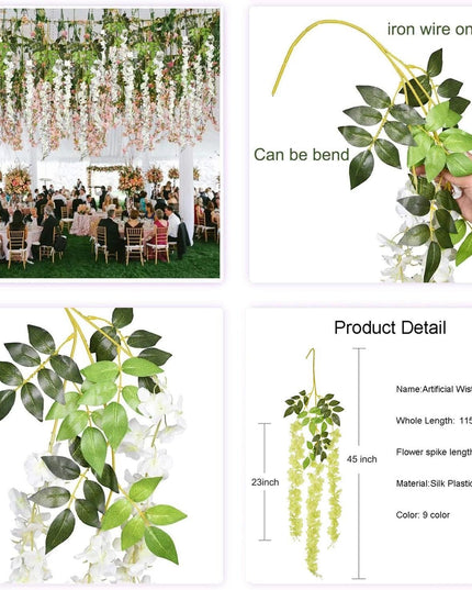 45-Inch Elegant Silk Wisteria Flower Set - Pack of 12 for Exquisite Home and Event Decoration
