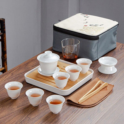 Portable Luxury Chinese Kung Fu Tea Set: Elegant Ceramic Teaware for Tea Enthusiasts on the Move
